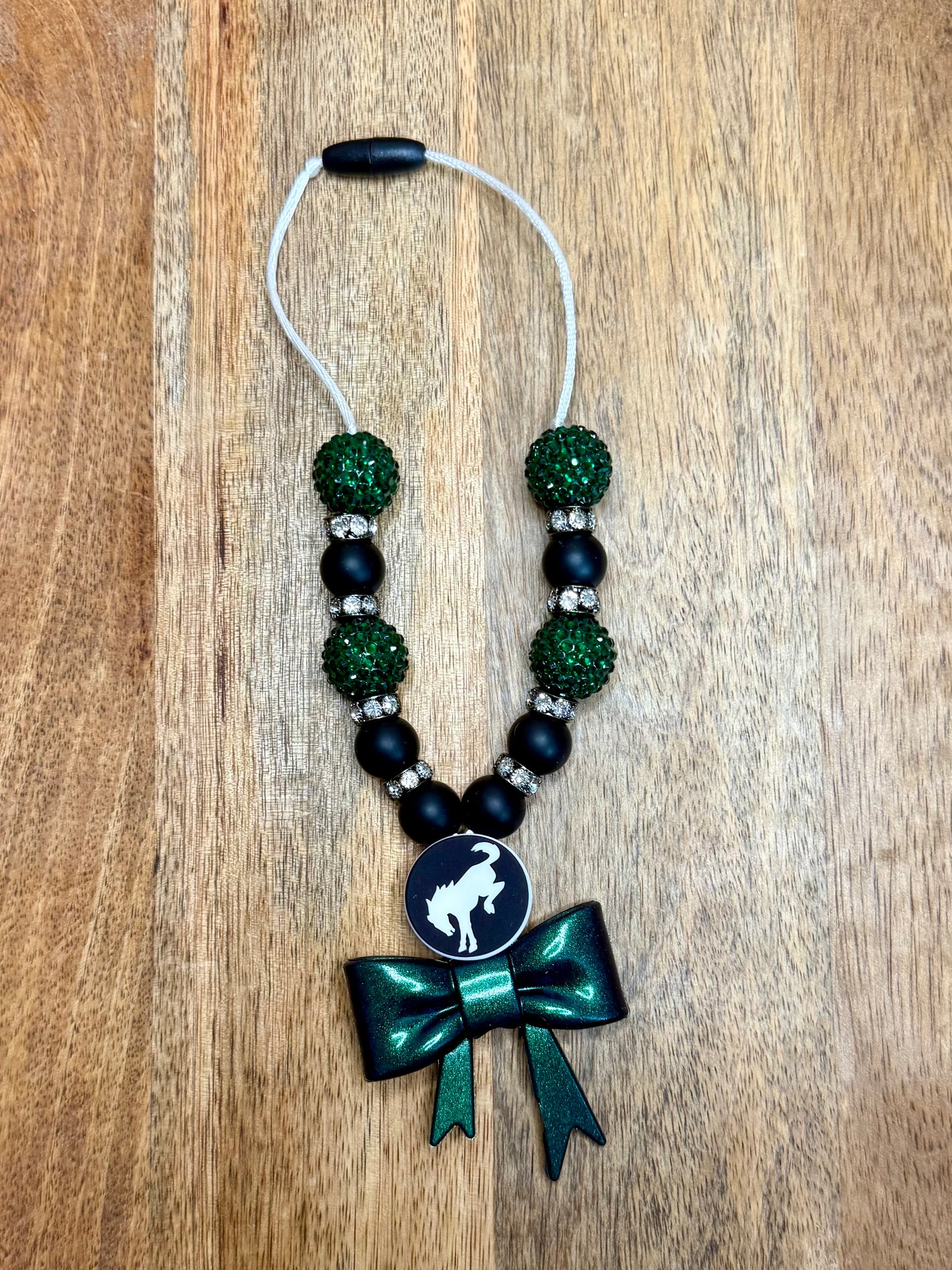 Green bronco chunky boujee&bling bow carcharms charm