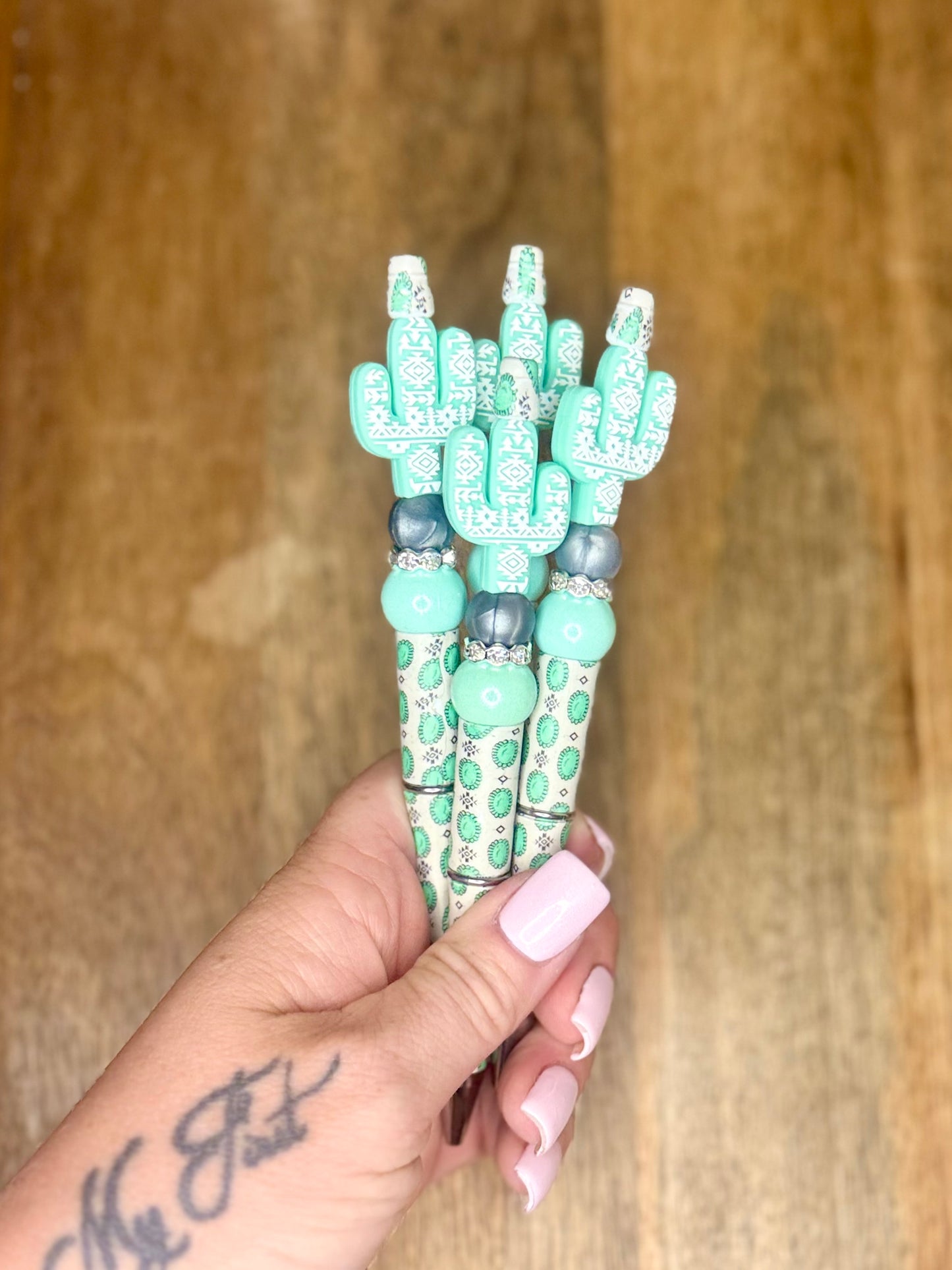 Mint Aztec cactus pen