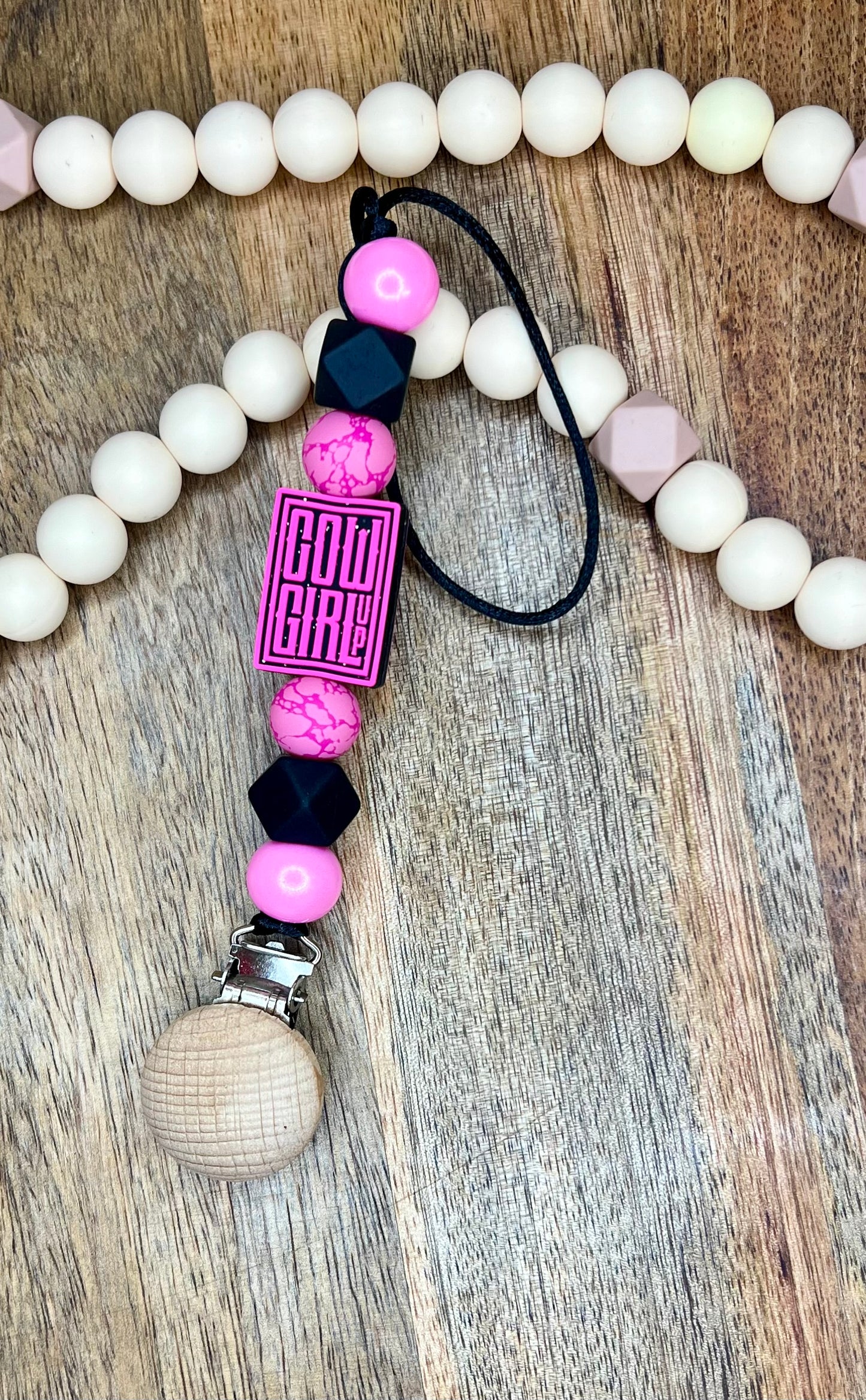 Cowgirl up hot pink pacifier clip