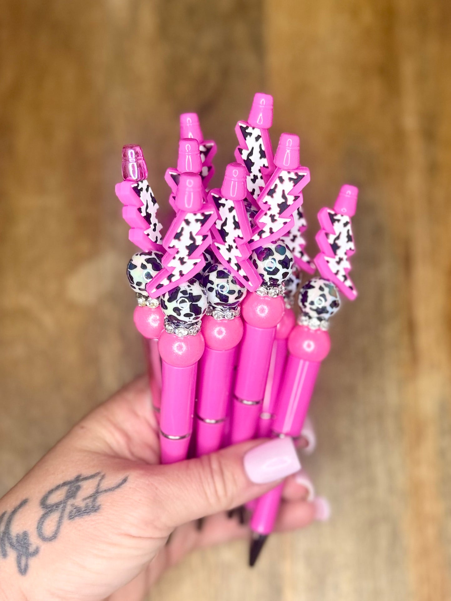 Cowprint lightning bolt pen