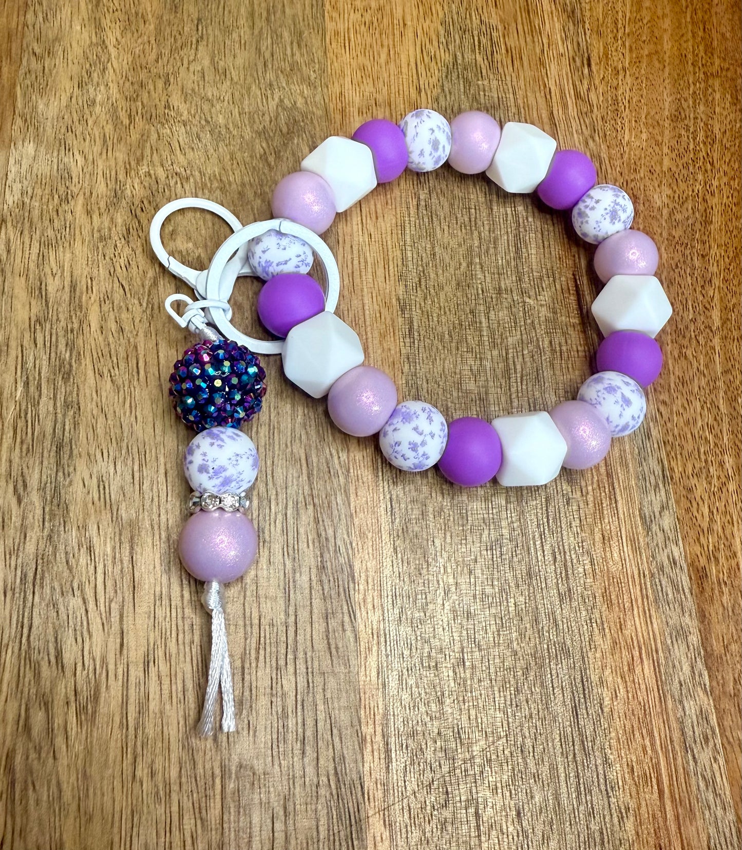 Purple floral wristlet w/dangle keychain