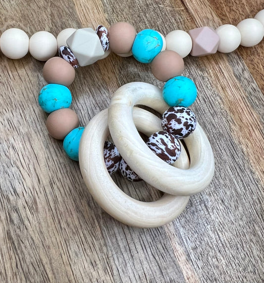 Cowhide & turquoise teether ring