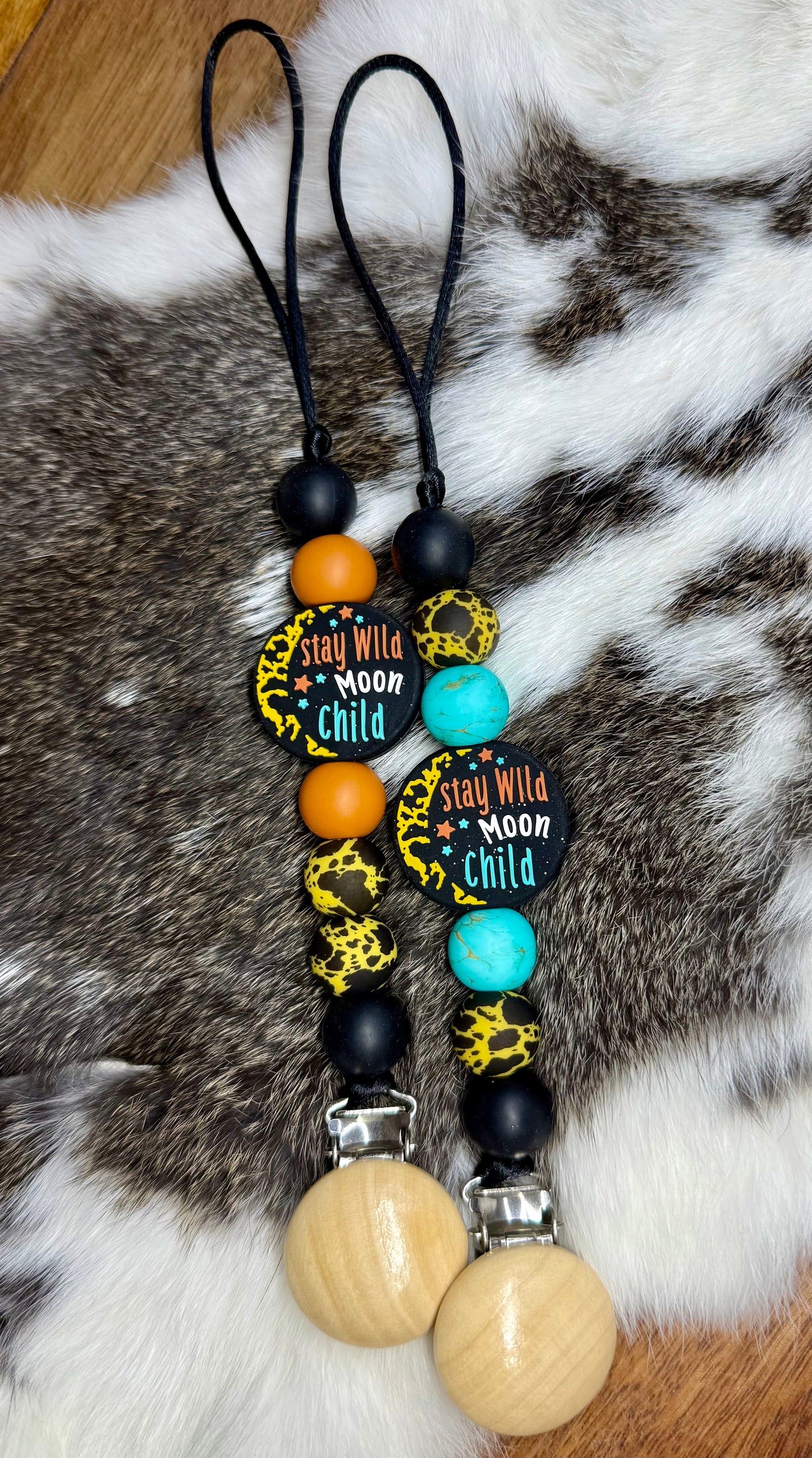 Stay wild moon child pacifier clips