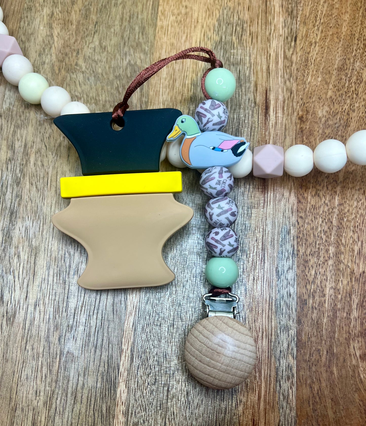 Mallard duck call me pacifier clip+teether set