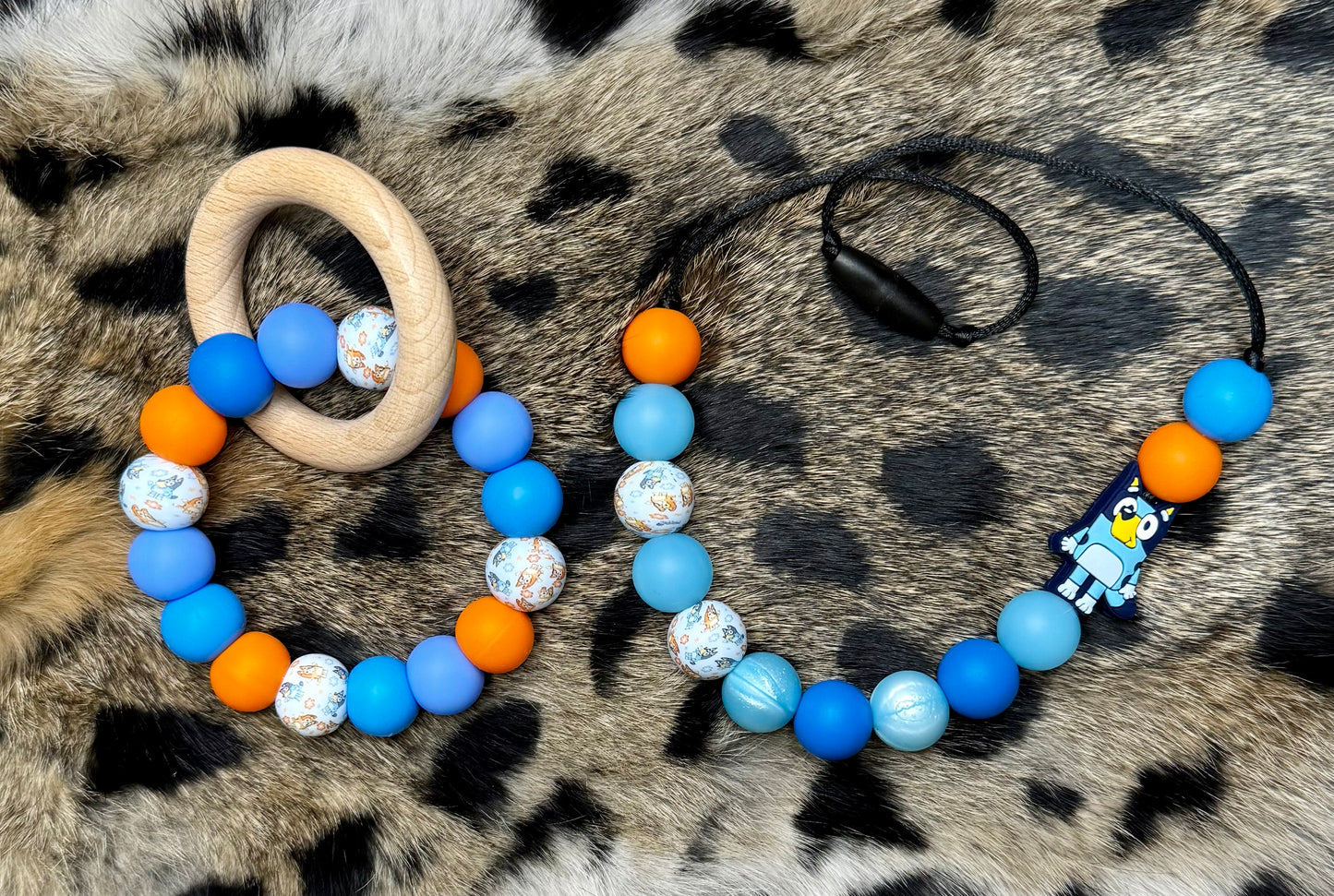 Blue doggy teether ring + teether necklace