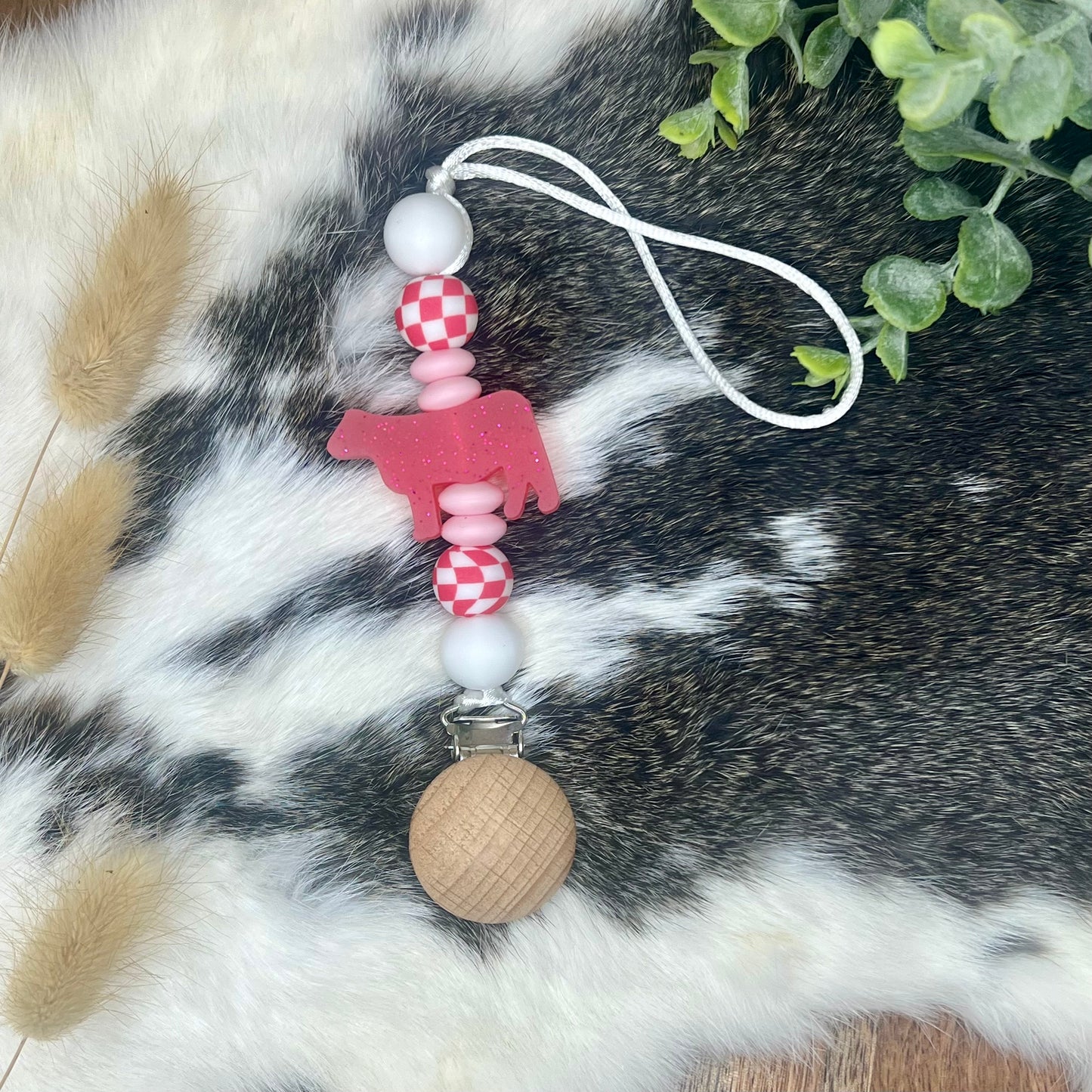 Strawberry milk pacifier clip
