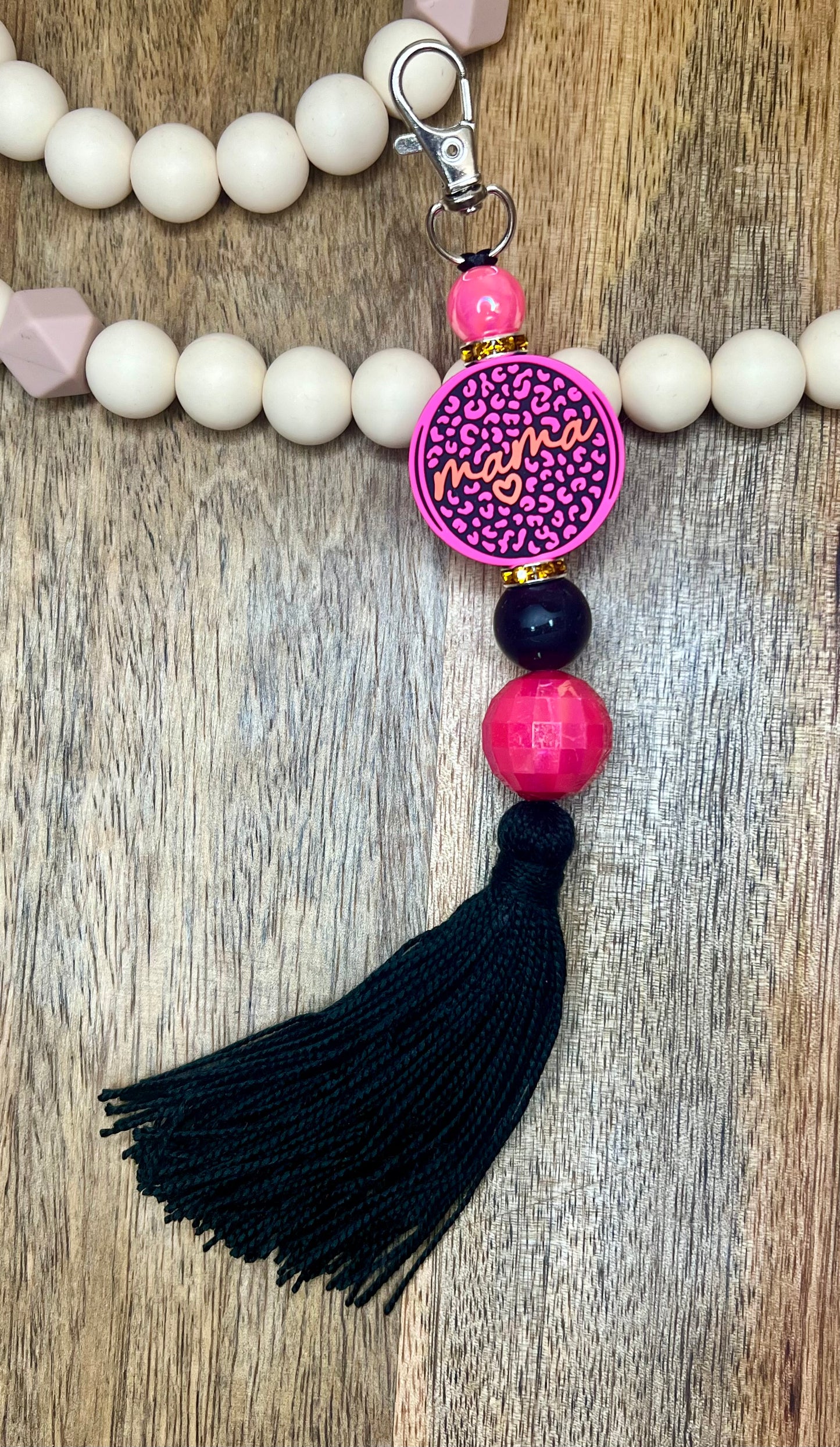 Hot pink leopard mama keychain