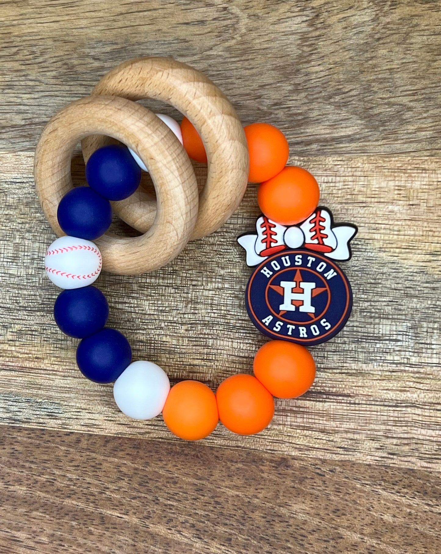 Htown stros w/bows teether ring