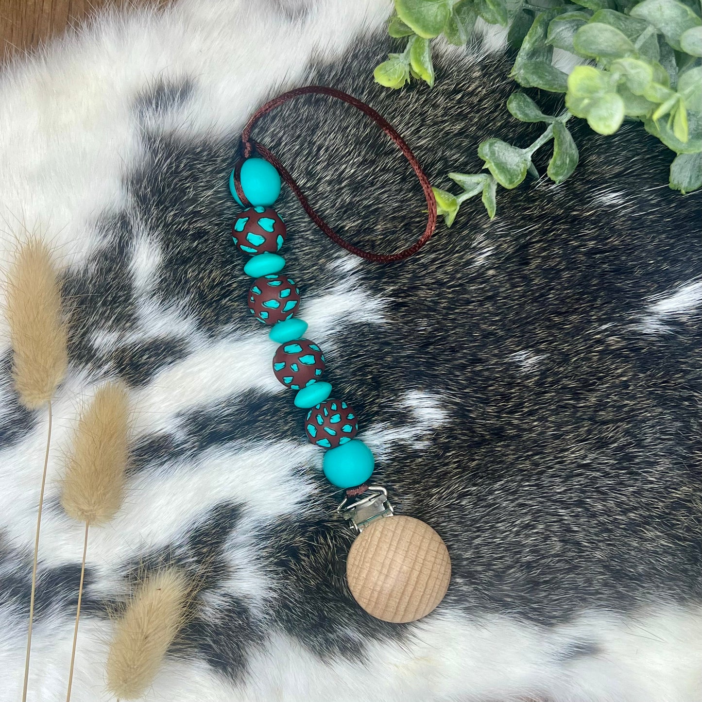 Turquoise stone pacifier clip