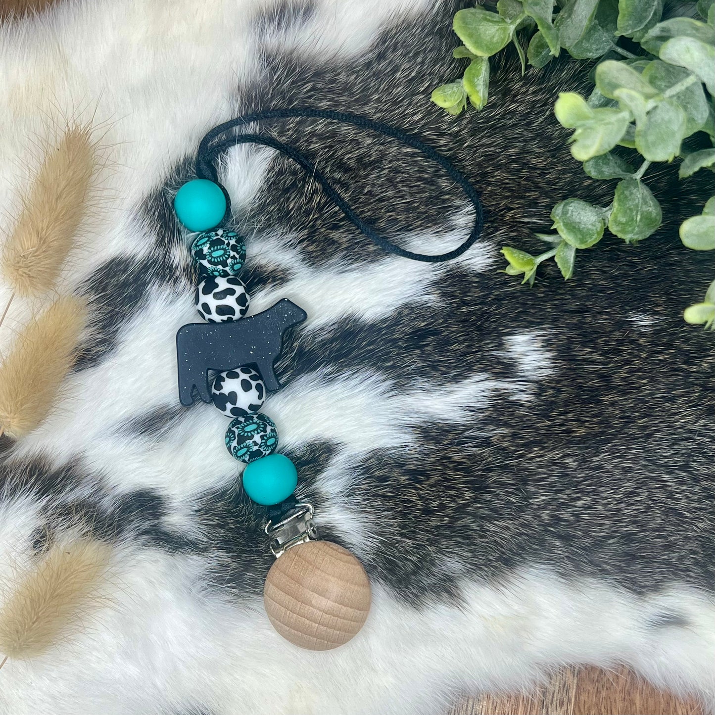 Concho cow pacifier clip