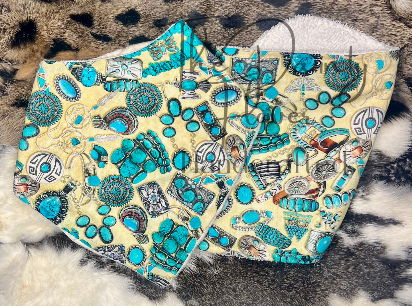 Turquoise stone vibes bandana bib+burp cloth set