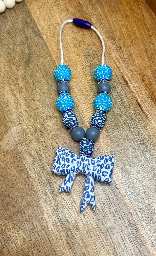 Blue leopard chunky boujee&bling bow carcharms charm