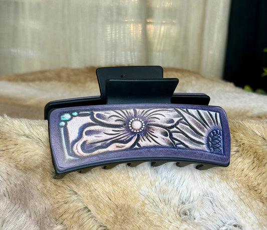 Tooled floral claw clip