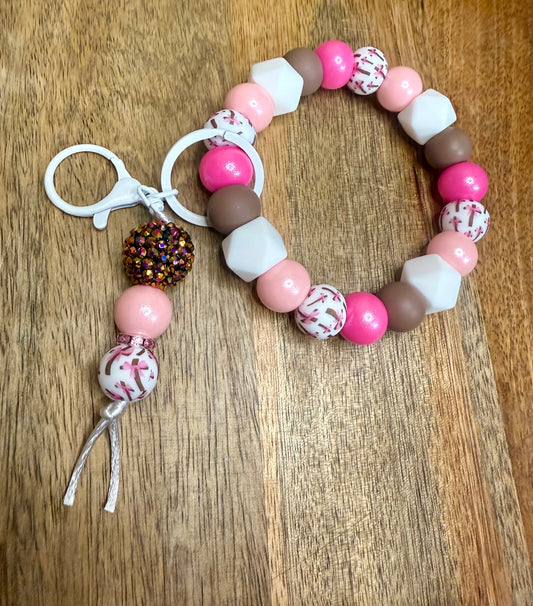 Pink bow on cross wristlet w/dangle keychain