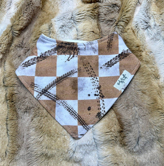 Tan checkered dirt life bandana bib