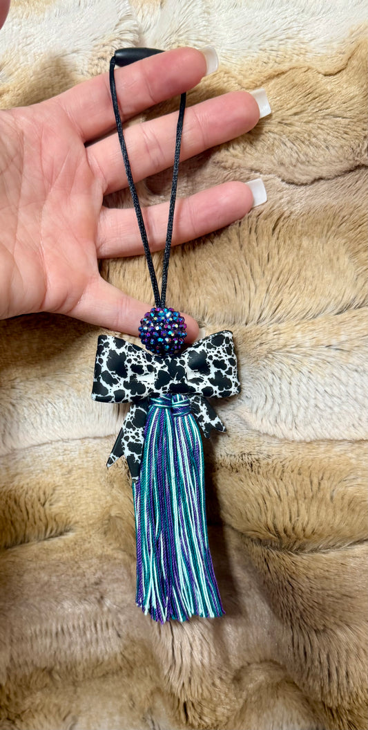 Purple punchy cowhide bow carcharm