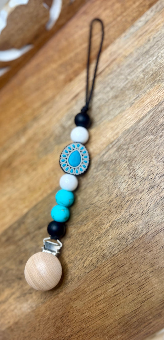 Turquoise concho pacifier clip