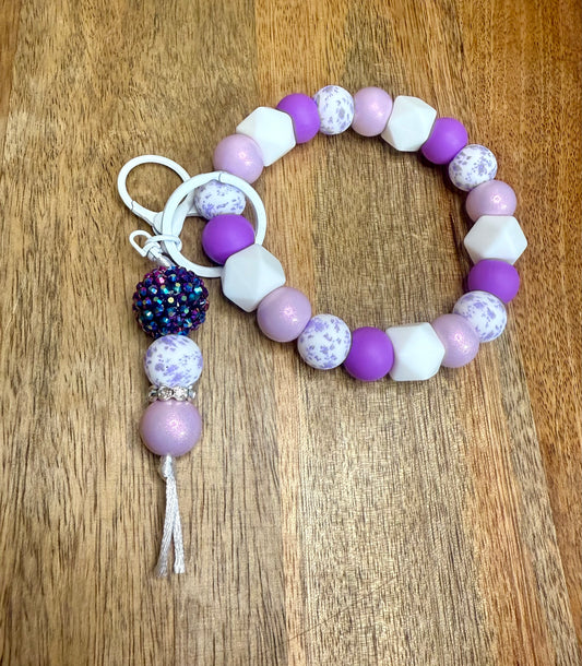 Purple floral wristlet w/dangle keychain