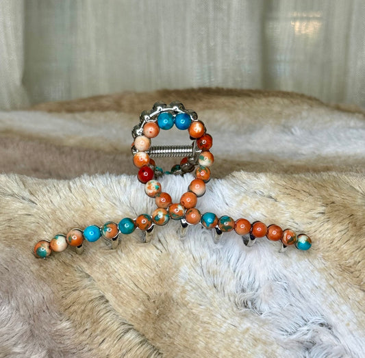 Coral stone metal claw clip