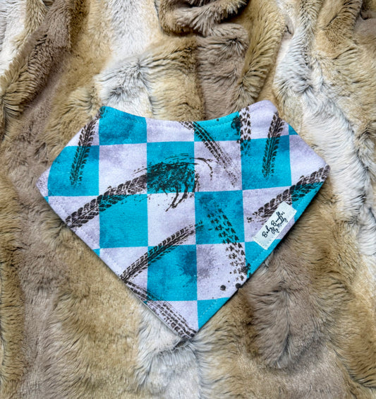 Blue checkered dirt life bandana bib