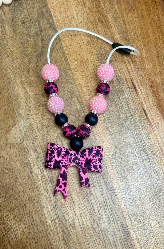 Pink cowhide chunky boujee&bling bow carcharms charm