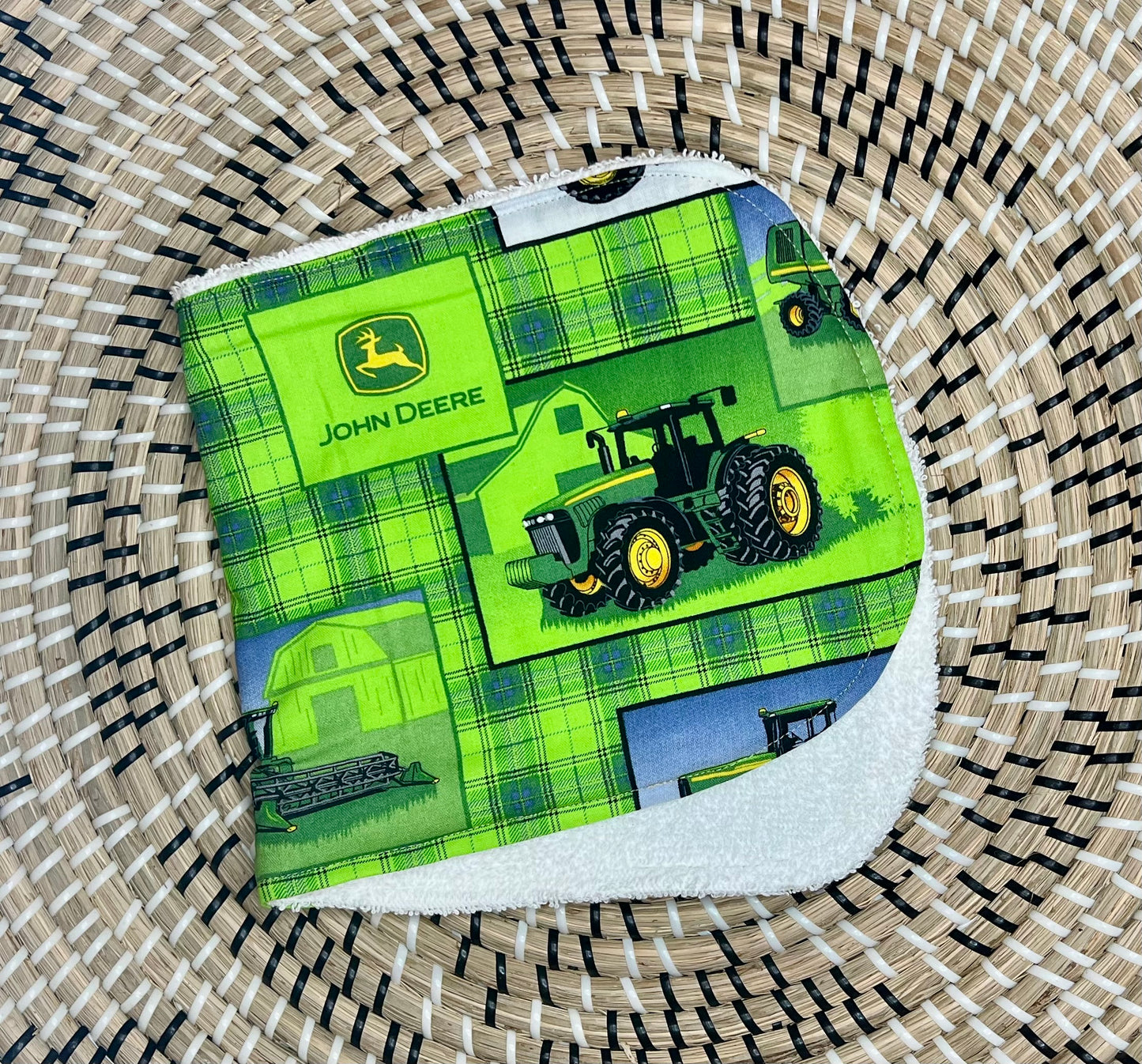 Green tractor burp cloth