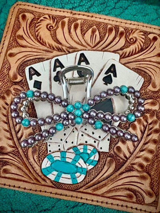 Navajo pearl inspired stone claw clip