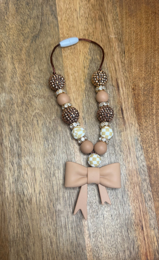 Tan checkered chunky boujee&bling bow carcharms charm