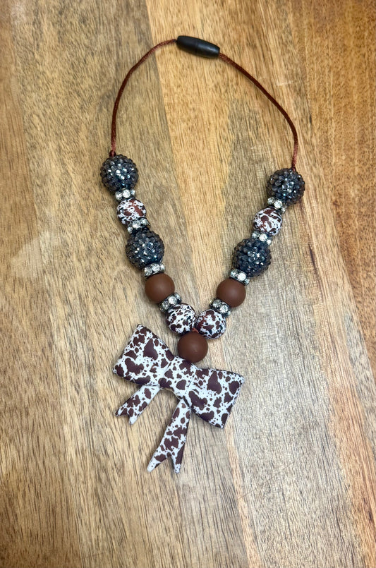 Brown cowhide chunky boujee&bling bow carcharms charm