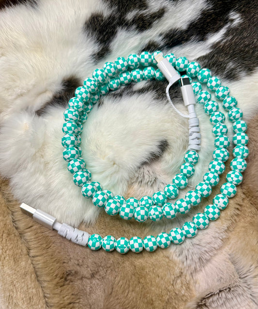 Turquoise checkered power cord