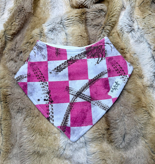 Pink checkered dirt life bandana bib