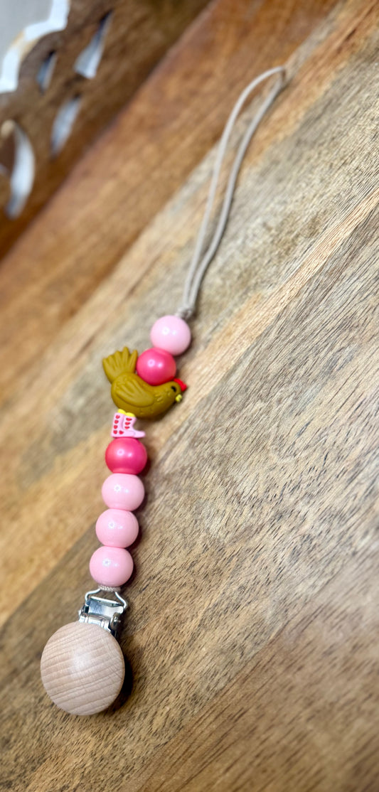 Chicken in boots pacifier clip