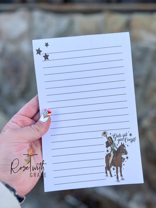 God’s got you cowgirl note pad