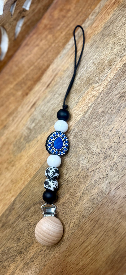 Denim blue concho pacifier clip