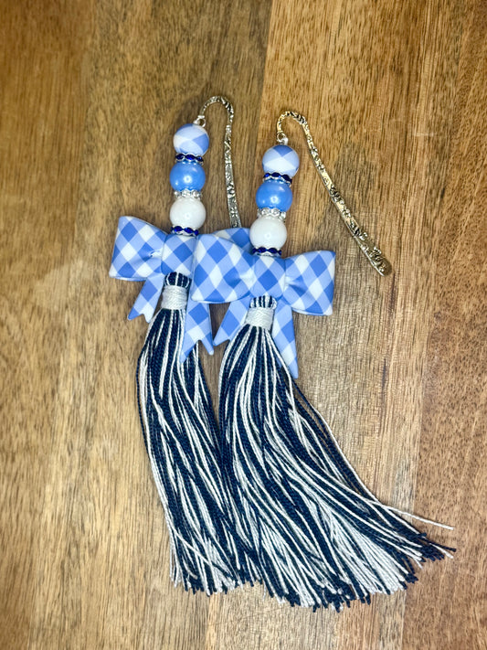 Blue gingham bow xl Bible tassel