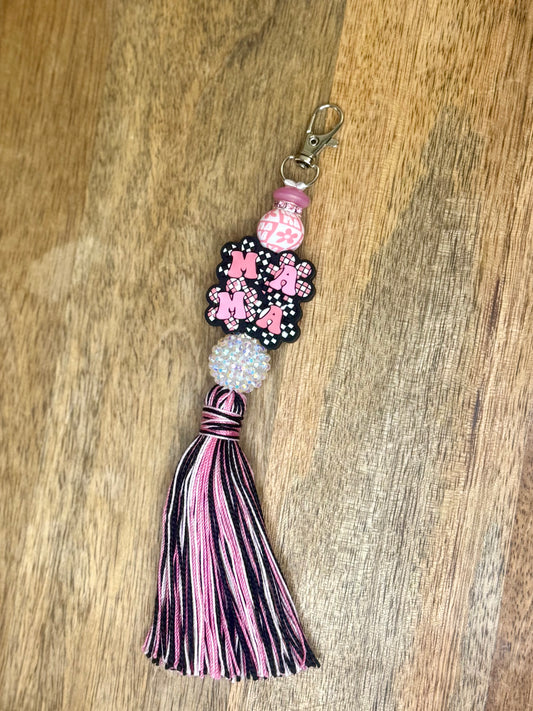 Pink checkered mama keychain