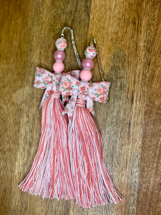 Coral floral bow xl Bible tassel