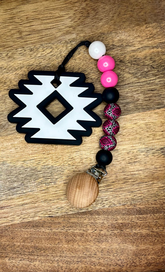 Aztec pacifier clip + matching teether