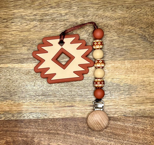 Aztec pacifier clip + matching teether