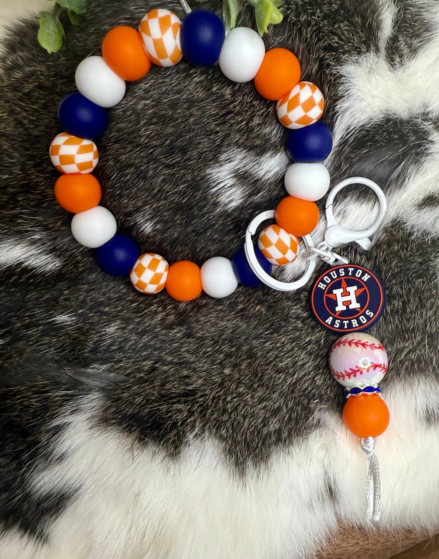 Orange checkered baseball Astros wristlet
