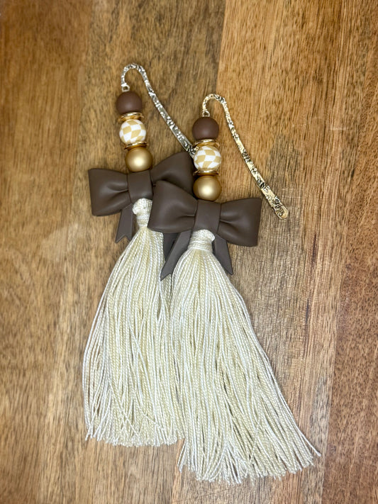 Neutral checkered bow xl Bible tassel