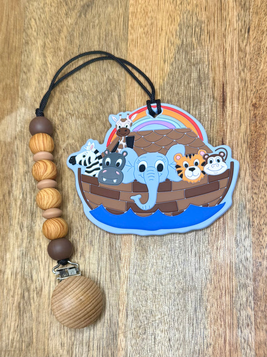 Noah’s ark wooden pacifier clip+teether