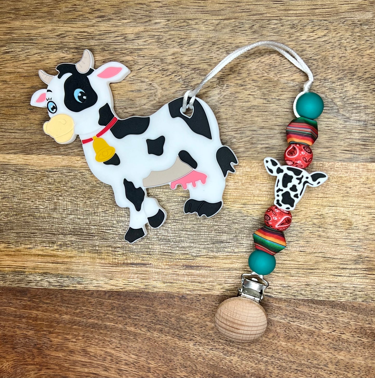 Elsie moo cow pacifier clip + matching teether