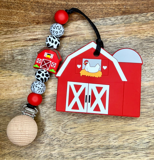 Barn yard pacifier clip + matching teether