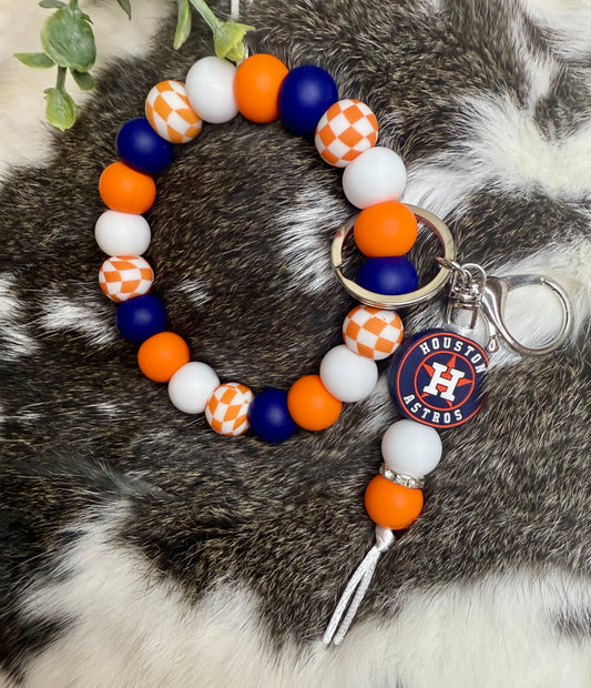 Orange checkered Astros wristlet