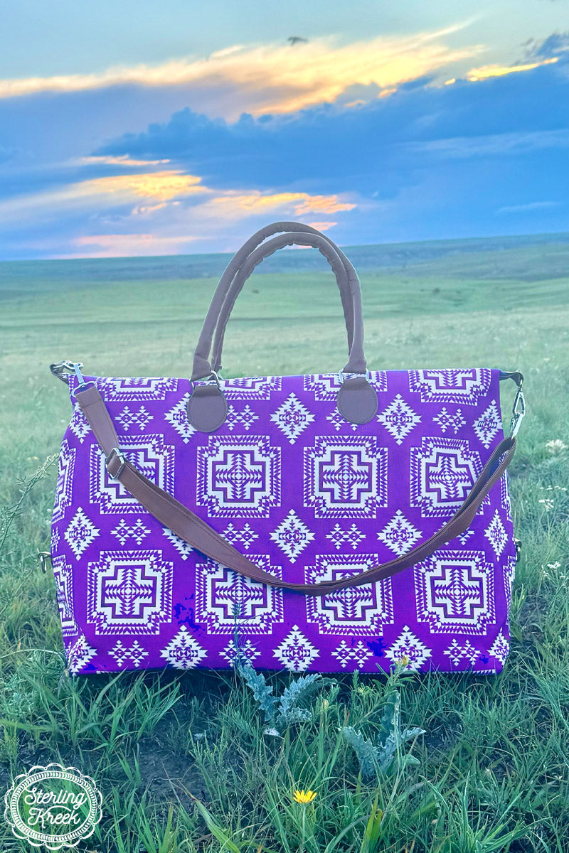 XL Purple Aztec travel tote