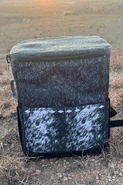 Charcoal tooled leather+cowhide backpack coolers should pack cooler