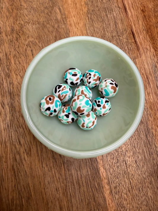 Teal leopard 15mm / 10 count